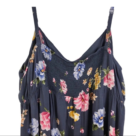 TORRID Blue Pink Yellow Floral Smocked Sun DRESS 4 4X Tie Front Tank hi lo hem - Picture 7 of 12